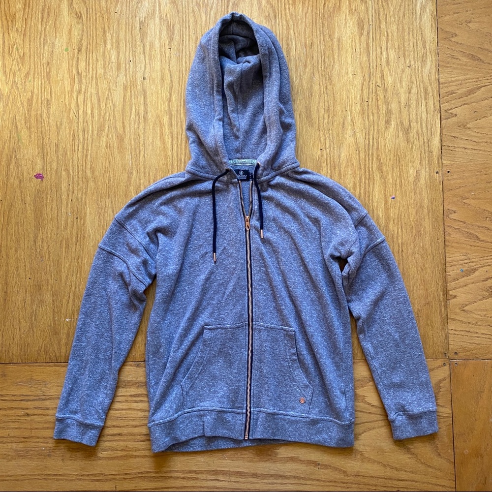 Marled gray zip up hoodie with copper zipper